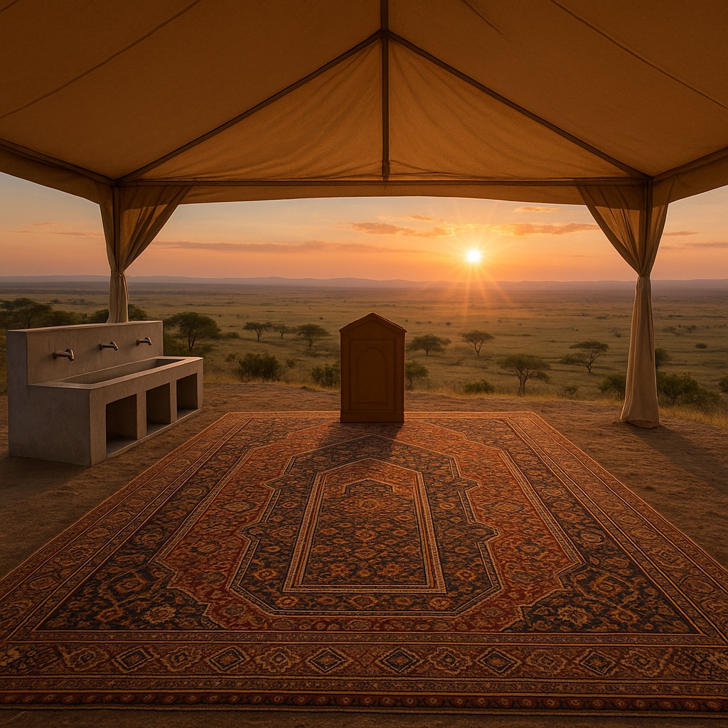 Eco-Friendly Camp with solar panels and lush greenery